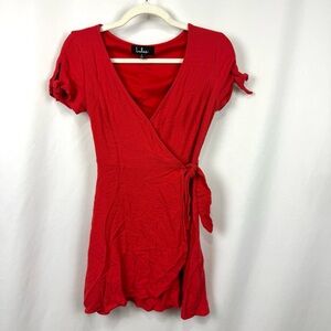 Lulus Sz S Red Wrap Mini Dress V-Neck Rayon Romantic Date Night Valentines Day